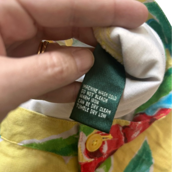 LRL Lauren Ralph Lauren 100% Linen yellow floral cropped pants size 14P‎ - Picture 3 of 7